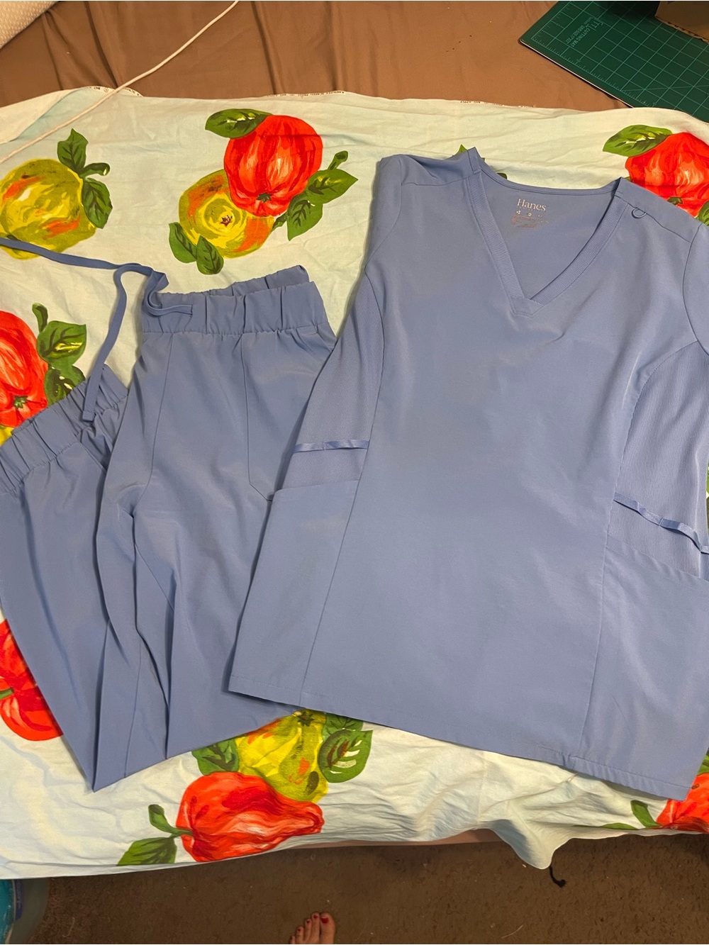 Hanes Slate Blue Elastic-Waist Scrub Pants